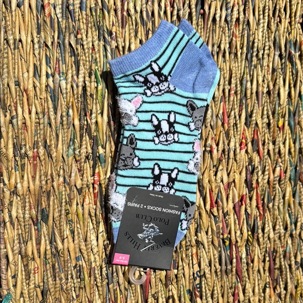 Beverly Hills Polo Club Blue and Black Striped Frenchie Socks